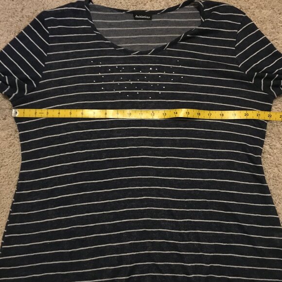 Canadian Rhinestone Collar Half Sleeve Distressed Rayon Striped Top - Picture 12 of 16